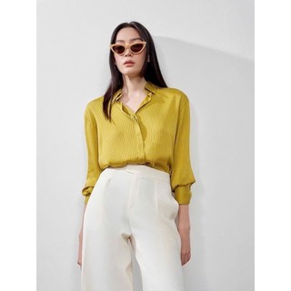  Áo sơ mi BẢO KHÁNH SHOP áo công sở lụa tằm sọc giấu cúc dáng cổ đức cơ bản nữ vải 259 