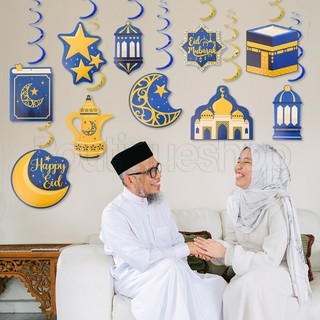 Thẻ treo tiệc Ramadan - 10 chiếc Mặt dây xoắn ốc Happy Eid - Treo tranh mặt trăng lâu đài - Cờ trang trí cảnh lễ hội - Trang trí nền trong nhà