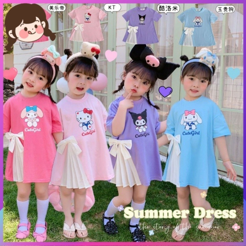 Đầm Công Chúa Mùa Hè Dáng Dài Tay Cộc Xếp Ly Thắt Nơ Lưới Xếp Ly Kiểu Phương Tây In Họa