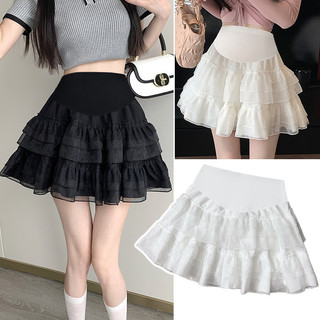 Phụ Nữ Mang Thai Mùa Hè Phong Cách Mới Ren Bánh Ren Váy Ngắn Ba Lê Phong Cách Gạc Puff Bụng Nâng Váy