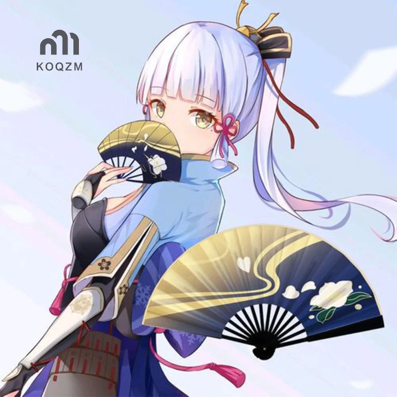 [Koqzm] Genshin Impact Kamisato Ayaka Cosplay Quạt Vải Gấp Quạt Mùa Hè Bền Di Động Quạt Cosplay Prop