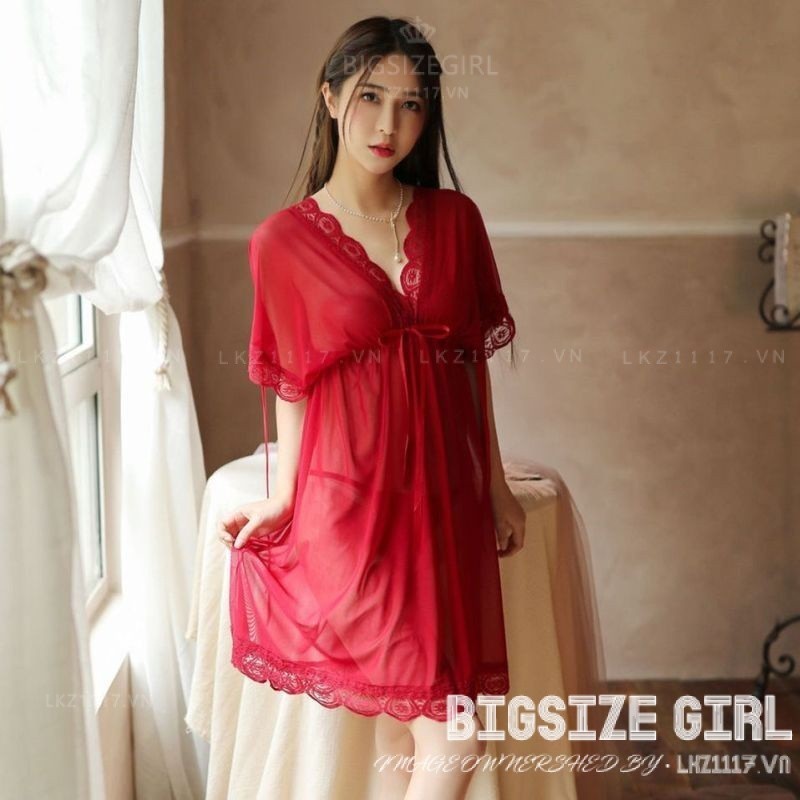Đồ ngủ sexy Bigsize váy ngủ sexy gợi cảm đầm ngủ voan trắng cổ chữ v kèm quần chip xuyên thấu quyến rũ | BigBuy360 - bigbuy360.vn