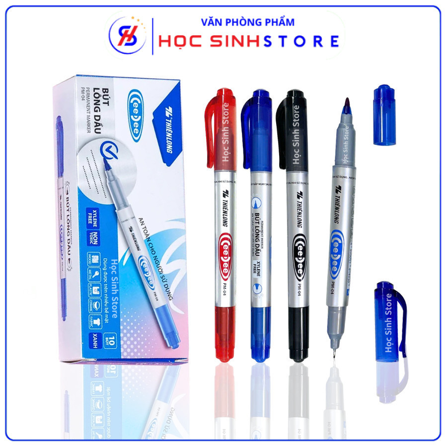 Combo 5/10 Cây Bút Lông Dầu 2 Đầu Thiên Long PM04 | Đầu Bút 1mm Và 0.4mm | Mực Đều, Liên Tục ( Mực X