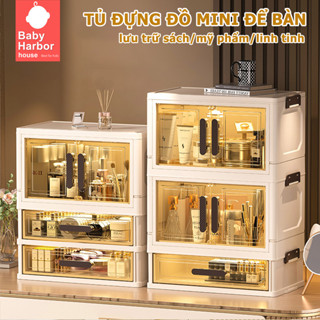 Tủ đựng đồ mini để bàn 30cm, thiết kế ba lớp, ngăn kéo đôi và cửa chống bụi, lưu trữ sách, mỹ phẩm, linh tinh