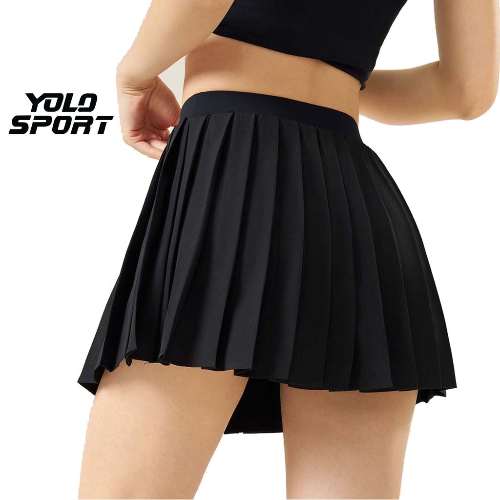 Váy Thể Thao Nữ Xếp Ly 2 Lớp Chất Thun Tập Pickleball Tennis Golf Eo Lưng Cao Lót Quần Bên Trong 2 L