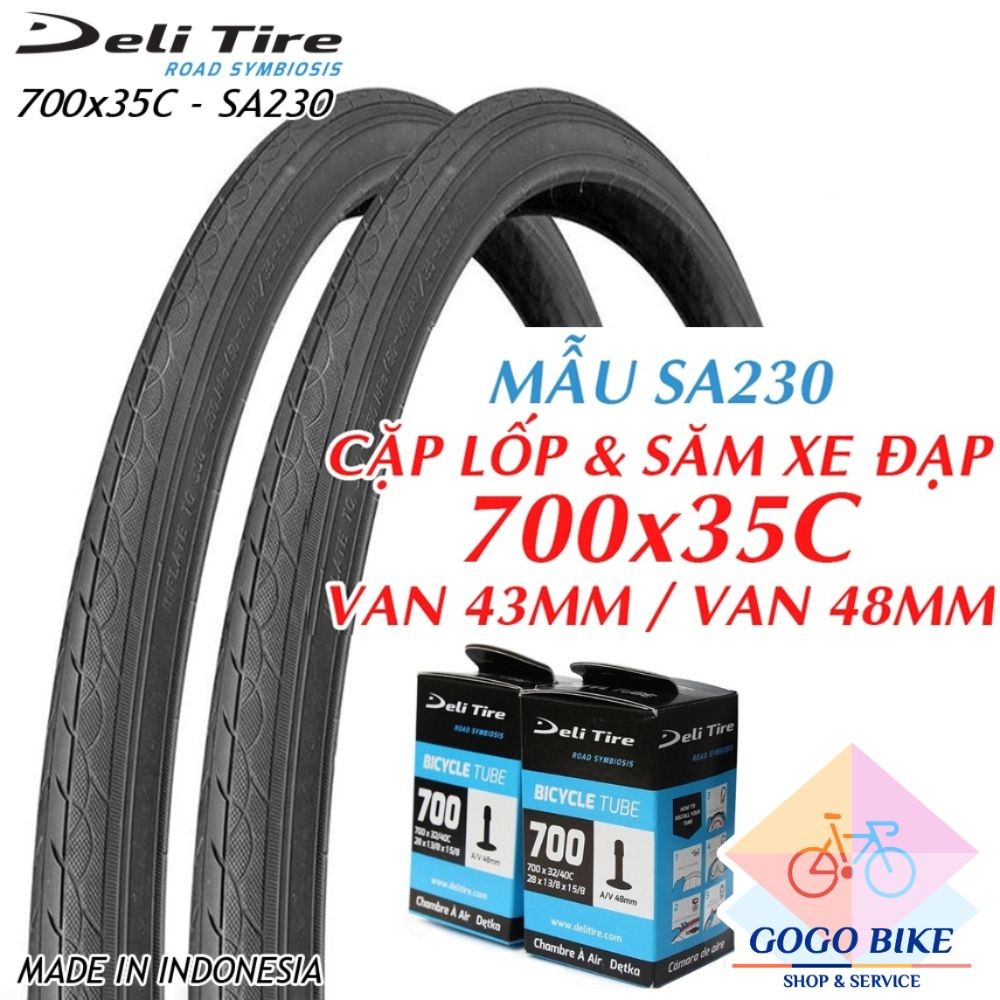 [GoGo Bike] Cặp Lốp (vỏ) và Ruột (săm) xe đạp Deli Tire SA230 700x35C