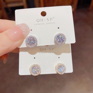 Bông tai mạ bạc 925 hình tròn đính đá zircon đơn giản phong cách mới