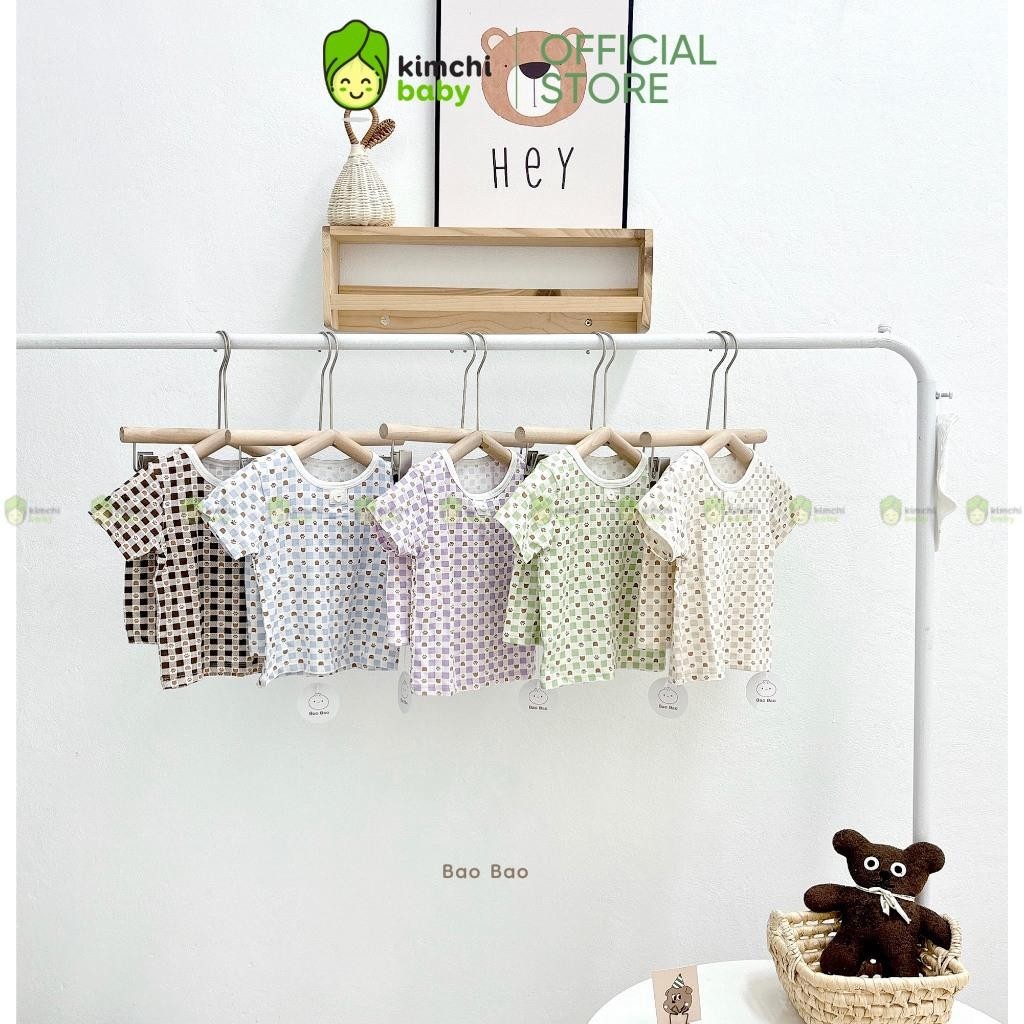 Bộ Quần Áo Cho Bé Gái, Bé Trai BAOBAO Vải Peptit Mềm Mại Hoạ Tiết Caro Đính Cúc, Bộ Cộc Tay Cho Bé Mặc Hè MKM403