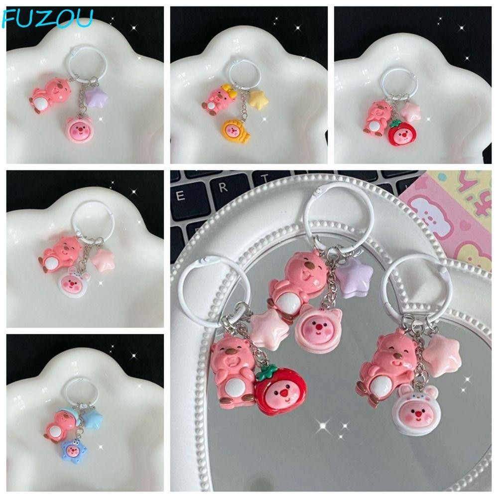 Mặt dây chuyền FUZOU Beaver, Móc khóa Loopy màu hồng phong cách Hàn Quốc, Bộ ngoại vi hoạt hình Kawaii Nhựa dễ thương Pororo Móc khóa cặp đôi