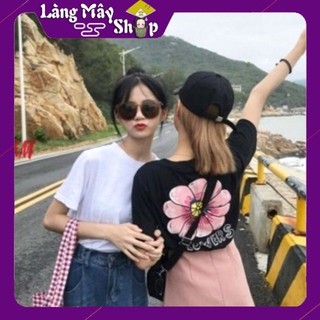 Áo thun cotton form rộng màu trắng,mặt trước trơn, mặt sau in hoa