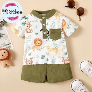 Bộ Quần Áo Bé Trai Cho Bé 0-2 Tuổi Tập Đi Cho Bé 2 Chiếc Tay Ngắn Động Vật In Hình Sư Tử Quần Short Chắc Chắn Mùa Hè Trẻ Sơ Sinh Bé Trai Trang Phục Thường Ngày