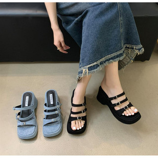 Giày sandal tt platform mùa hè 2024 giày nữ dây đeo đế bằng giày sandal cao gót dép