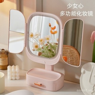 Gương trang điểm Máy tính để bàn có đèn LED Bàn trang điểm Gương gấp Xoay Phòng ngủ đa chức năng Gương trang điểm di động