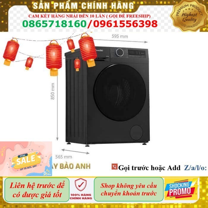 Kho [Miễn phí giao lắp HN] Máy giặt Funiki 9.5 kg HWM F895ADG cửa trước, màu đen