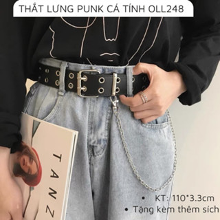 [Có sẵn] Dây thắt lưng 2 hàng lỗ phong cách Punk cá tính, dây nịt nhiều lỗ  tặng kèm xích treo quần OLL248 Olala 86
