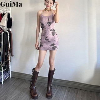 Váy treo hoa tím kiểu Pháp mới, áo liền quần giảm béo eo, váy ngắn ôm hông