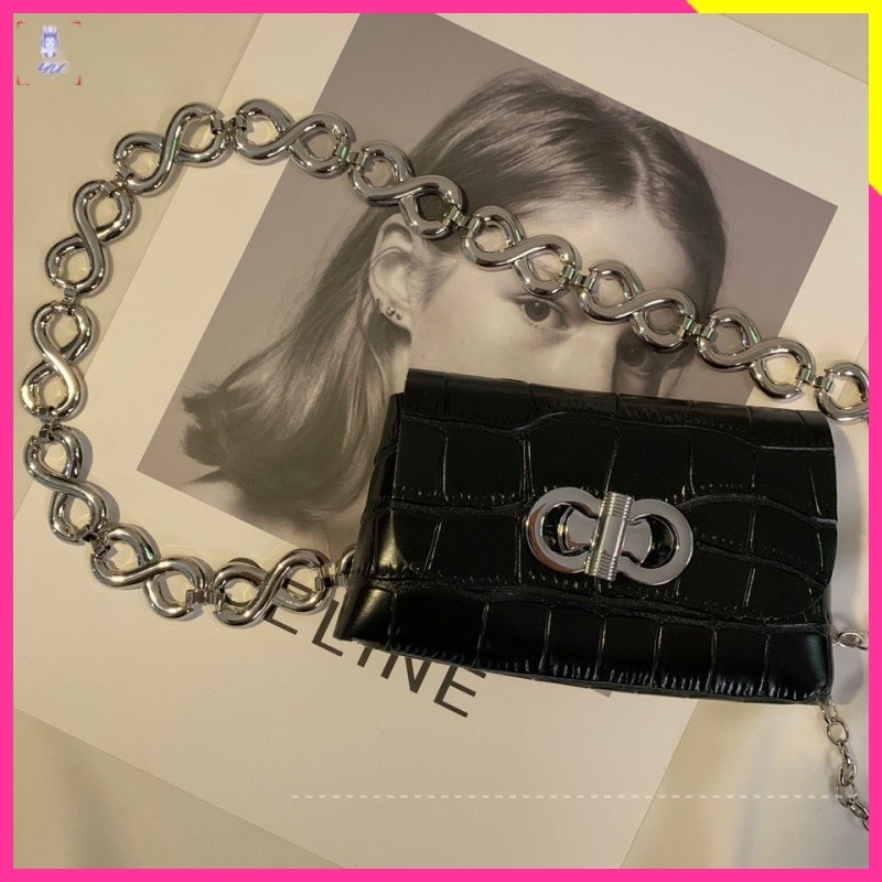 Thời Trang Túi Đeo Chéo Ngực mini Phối Dây Xích Thời Trang Xuân Hè 2021 Cao Cấp Cho Nữ