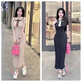 Đầm ôm body fom dài cổ bèo siêu tôn dáng cực xinh , chất thun gân dày dặn thoitrangteen00