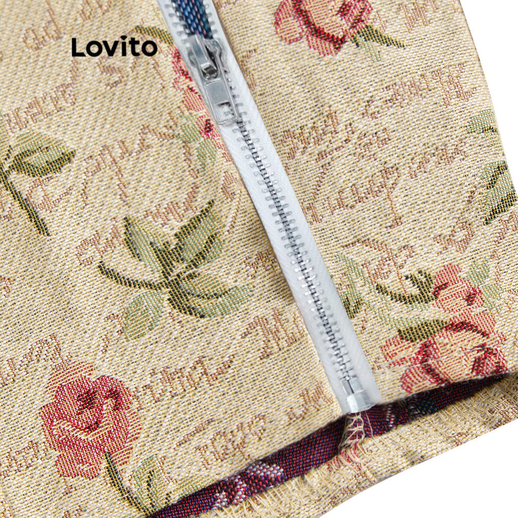 Áo dây Lovito phối dây kéo họa tiết hoa cổ điển cho nữ L45AD031 (màu quả mơ) | BigBuy360 - bigbuy360.vn
