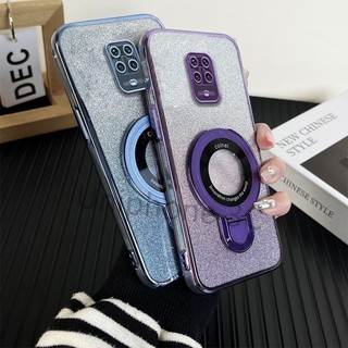 Ốp lưng giá đỡ sang trọng Xiaomi Redmi Note 9 9S PRO Vỏ điện thoại di động mạ điện Bao gồm tất cả cạnh Vỏ mềm chống rơi với giá đỡ từ tính bằng kim loại tròn