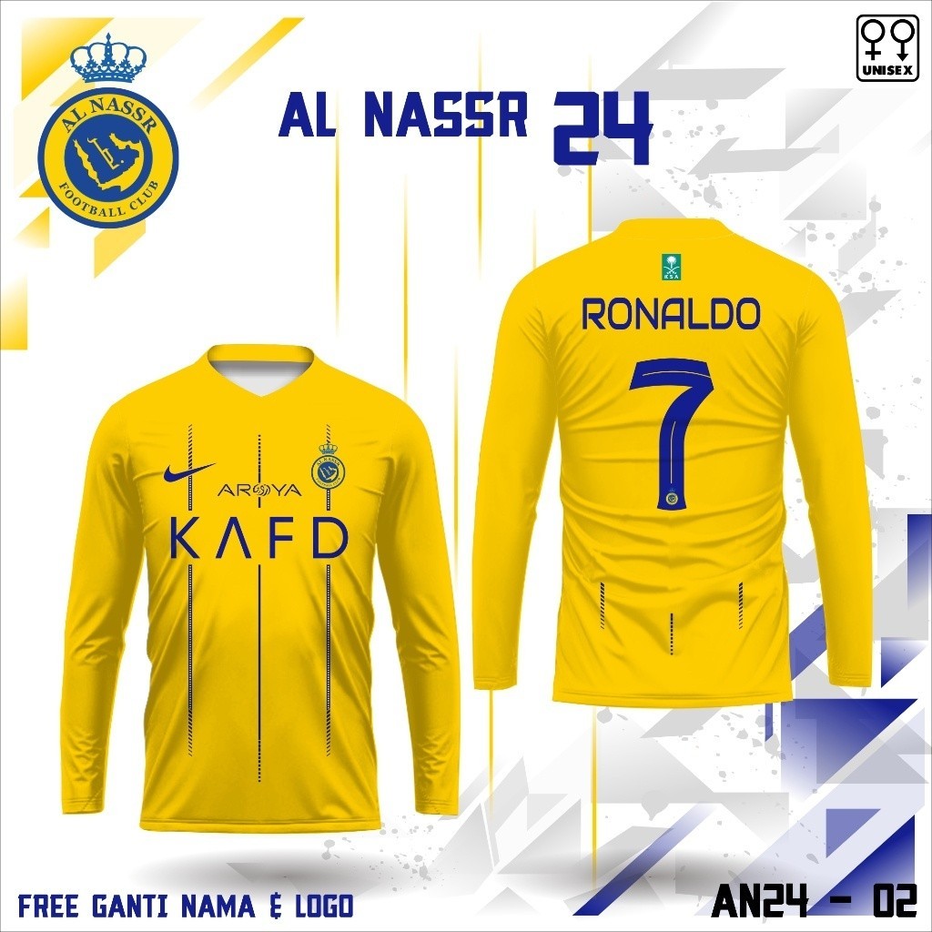 Áo sơ mi Al Nassr thời trang 2024, Áo bóng đá Cr7, Áo sơ mi Ronaldo dài tay mới nhất