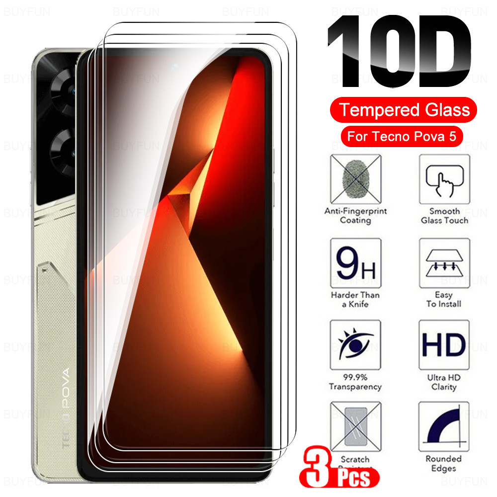 3 Chiếc Full Cover Kính Cho Tecno Pova 5 4G Bảo Vệ Màn Hình Kính Cường Lực Tecon Pova5 Pro Pova 5 Free Fire Pova5Pro 5Pro 6.78inch