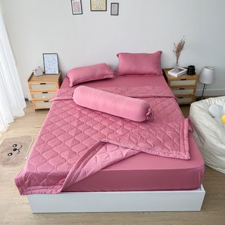 Bộ chăn ga gối REE Bedding RUỐC HỒNG chần bông chất thun lạnh TL262 đủ size giường nệm M13