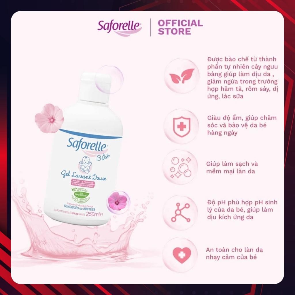 Gel tắm gội cho bé 250ml. Saforelle BEBE dịu nhẹ cho da bé.thương hiệu của Pháp.