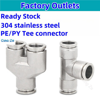 Thép không gỉ 304 PY Ba vòng khí quản Đầu nối nhanh Loại chữ T Đầu phun khí nén Phụ kiện cắm nhanh PE04mm 06mm 08mm 10mm 12mm