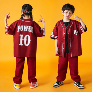 3-14 Tuổi Trẻ Em Tay Ngắn Trình Diễn Trang Phục Bé Trai Hip-Hop Phù Hợp Với Cá Tính Bé Gái Trống Bộ Dụng Cụ Trẻ Em Áo Khoác Đỏ