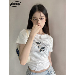  EOENKKY áo phông áo thun nữ croptop baby tee INS Vintage Casual phổ biến WTX2430BOM 12Z240321