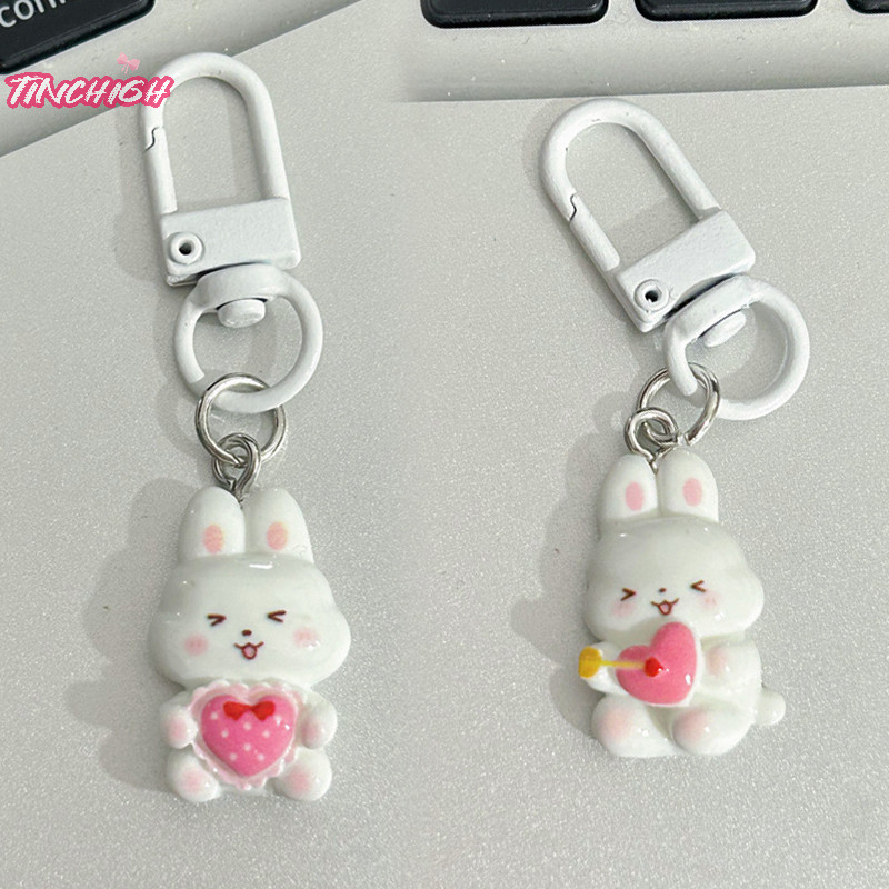 [Tinchighv] Móc khóa thỏ ngọt ngào dễ thương Hoạt hình Bunny White Angel Love Pink Mặt dây chuyền Móc khóa ô tô Ba lô trang trí túi Ch Gửi đến Quà tặng Bestie [MỚI]