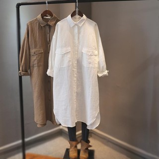 Ice Cotton Vải Lanh Đầm Rời Giữa Chiều Dài Áo Sơ Mi Dài Tay Bên Trong Trận Đấu Kích Thước Lớn Xuân Thu Phong Cách Nữ Mới Thường Ngày Nữ