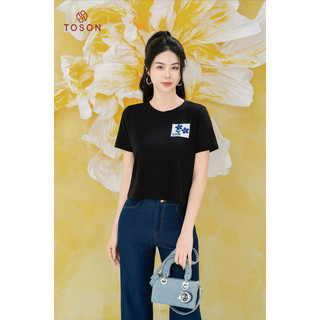 Áo cotton croptop đen in hoa tím nhỏ TOSON  AP333B34
