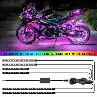 Xe máy dưới ánh sáng khí quyển đèn led 12v rgb led xung quanh bộ đèn linh hoạt chống thấm nước neon dải cho xe máy đèn trang trí ứng dụng điều khiển âm nhạc