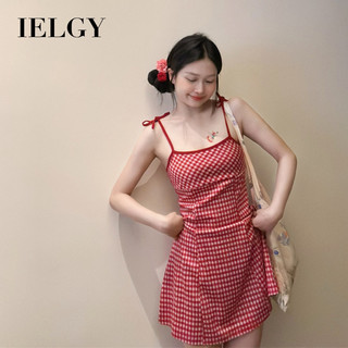 Váy treo kẻ sọc đỏ không tay IELGY dành cho nữ