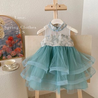 V266 - Váy Công Chúa Thêu Hoa Bồng Bềnh Bé Gái