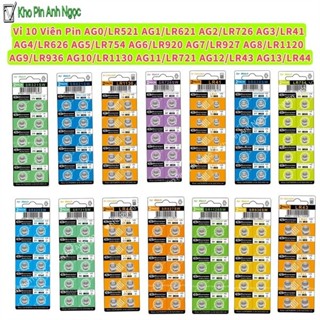 Pin AG0/LR521 AG1/LR621 AG2/LR726 AG3/LR41 AG4/LR626 AG5/LR754 AG6/LR920 AG7/LR927 AG8/LR1120 AG9/LR936 ... - Vỉ 10 viên