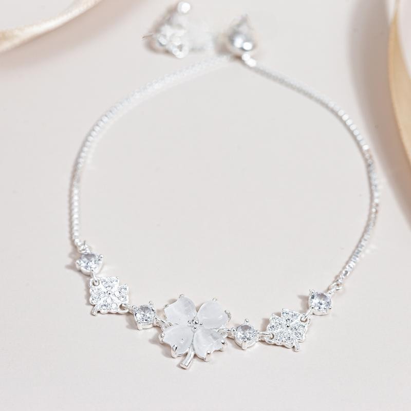 Vòng tay cỏ bốn lá Vòng tay nữ dây rút cỏ bốn lá cỏ bốn lá vòng cổ hoa mắt mèo