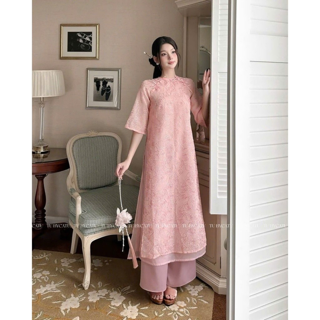 Áo dài cách tân nữ 4 tà thiết kế thêu hoa hồng chất liệu vải tơ mềm mại - Zozo Design Z91