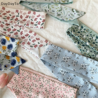 DayDayTo Ins Small Fresh Long Ribbon Silk Scarf Hairband Temperament Silk Face Floral Bow Tied Hair Rope VN
