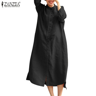 ZANZEA Áo Sơ Mi Nữ Cổ Tròn Họa Tiết Sọc Vintage Thời Trang