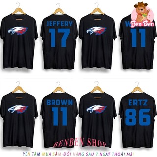 HOT Áo nam Nữ Cổ Tròn aogau.store Màu Trắng Đen In Chữ Philadelphia Eagles Wentz Ertz Brown Jeffery