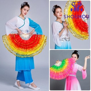 Shoukey quạt múa bụng giả lụa dài nhiều màu