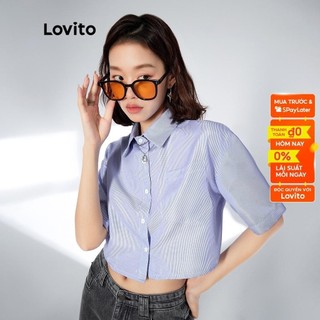 Lovito áo sơ mi tay lửng kẻ sọc thời trang cá tính cho nữ l33ad062