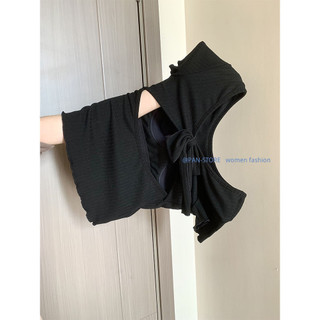 Hot Girl Pure Desire Style Bowknot Áo thun ngắn tay rỗng dành cho nữ [Cotton] INS mùa hè có miếng đệm ngực mỏng hơn trông độc đáo hàng đầu