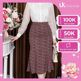 Chân Váy Đuôi Cá Hoa UK FASHION Màu Sắc Nhã Nhặn Thanh Lịch Chất Vải Nhập Hàn Cao Cấp NKCV2302004