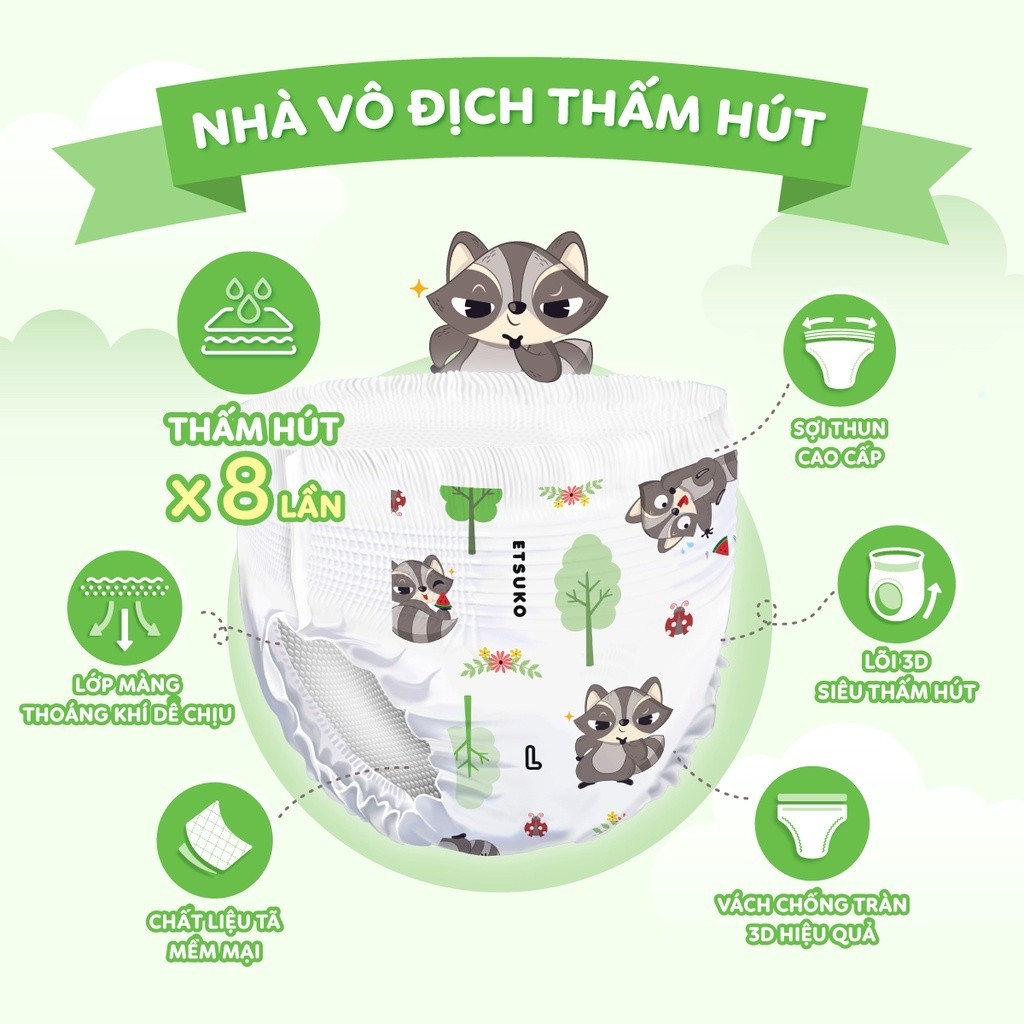 Tã/Bỉm Quần ETSUKO Size L 42 Miếng Đai Chun Mềm Mại, Thấm Hút Hiệu Qủa, Chống Tràn Cho Bé Thoải Mái Vận Động