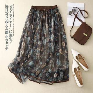 Băng Trong Suốt Hoa Váy Gạc Váy Ô Váy Voan a-Line Phong Cách Dân Tộc Retro Cao Cấp Quần Áo Nữ Xoay Lớn Thanh Lịch Thường Ngày