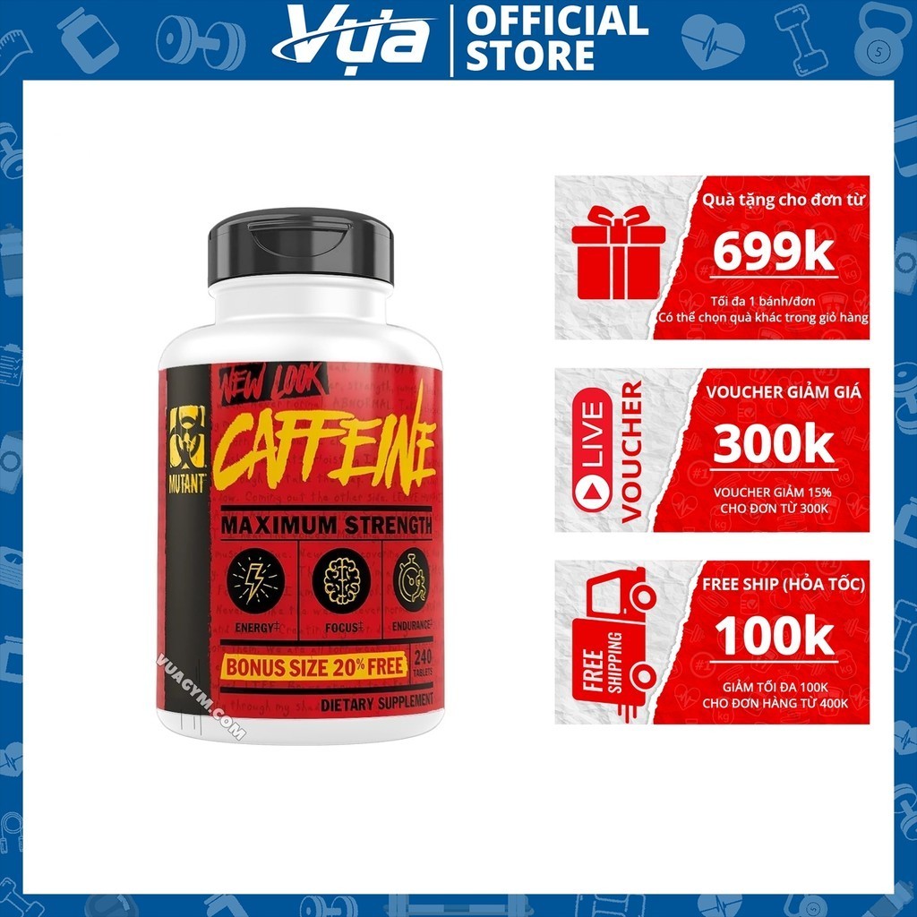 Viên Uống Mutant - Caffeine (240 viên) - Tăng Sức Mạnh và Sự Tập Trung, Hỗ Trợ Giảm Cân Chính Hãng